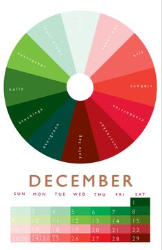 a color wheel with the words december written on it