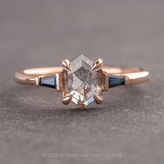 salt and pepper diamond Interesting Engagement Rings, Hexagon Cut Engagement Ring, Non Diamond Engagement Rings, Hexagon Diamond Ring, Hexagon Engagement Ring, Mother's Ring, Original Engagement Rings, Hexagonal Ring, Pink Engagement Ring