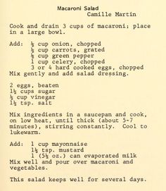 an old recipe for macaroni salad