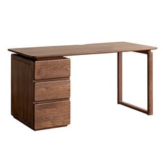 a wooden desk with three drawers on it