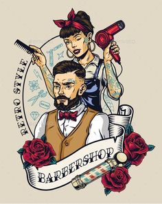 Female Barber Tattoo, Barbershop Illustration, Barber Tattoo Design, Beauty Saloon Logo, Barbershop Art, Barber Pictures, Barbershop Poster, Logo Barber