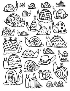 a black and white drawing of many different things