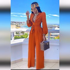 Nwt Burnt Orange Jumpsuit. No Stretch. Tall Girl Friendly. No Flaws. Fitted Long Sleeve Summer Pantsuit, Summer Long Sleeve Fitted Pantsuit, Chic Long Sleeve Summer Pantsuit, Chic Summer Long Sleeve Pantsuit, Chic Summer Pantsuit With Long Sleeves, Chic Long Sleeve Jumpsuits And Rompers For Day Out, Elegant Fitted Jumpsuits And Rompers For Day Out, Elegant Long Sleeve Jumpsuits For Day Out, Fitted Jumpsuits And Rompers For Fall Day Out