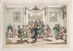 an old drawing of people dancing in a room