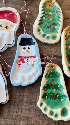 christmas ornaments made to look like snowmen and trees