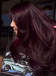 Dark Purple Maroon Hair, Deep Violet Raspberry Balayage, Hair Color For Winter Palette, Dark Plum Purple Hair, Berry Purple Hair, Dark Purple Red Hair, Eggplant Hair Color, Dark Red Purple Hair, Aubergine Hair Color