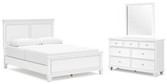 Fortman Queen Panel Bed with Mirrored Dresser in White from Ashley - Luna Furniture White King Panel Bed, Mirrored Dresser, White Chest Of Drawers, Dresser Bed, Queen Panel Beds, White Chests, Bedroom Panel, Personal Aesthetic, Reclining Furniture