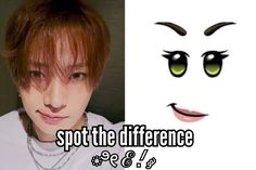 an image of a person with green eyes and the words spot the differences on it