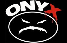 an angry face with the word onyx written in white and red ink, against a black background