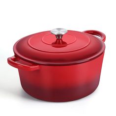 a red casserole on a white background