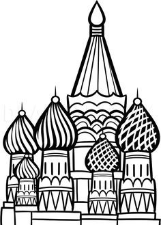 a black and white drawing of a building with domes