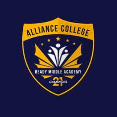 the logo for alliance college ready middle academy champions, which is yellow and blue