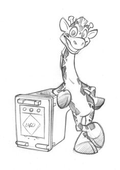 a drawing of a giraffe standing next to a toaster