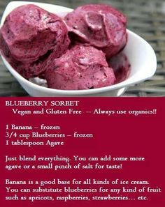 blueberry sorbet recipe in a white bowl