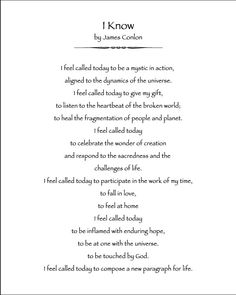 a poem written in black and white with the words, i know by james cannon