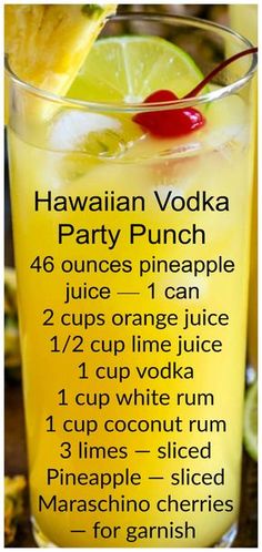 Hawaiian Party Punch, Vodka Party Punch, Easy Alcoholic Drinks, Easy Punch Recipes, Easy Punch, Alla Vodka, Punch Drinks, Mixed Drinks Alcohol, Yummy Alcoholic Drinks