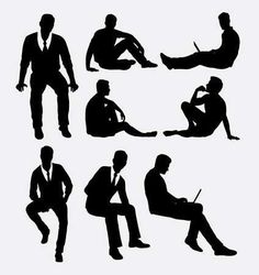 silhouettes of people sitting and standing in different poses