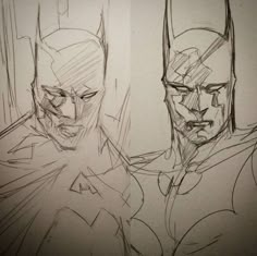 two drawings of batmans are shown in black and white