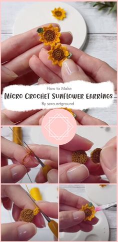 how to make micro crochet sunflower earrings - step by step instructions for beginners