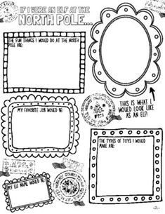 the north pole printables are shown in black and white, with different frames