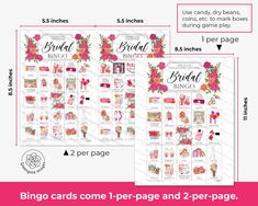 the bridal bridal wedding party game is shown in two different sizes and colors