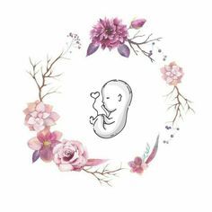 a drawing of an elephant surrounded by flowers and branches with the letter e in it's center