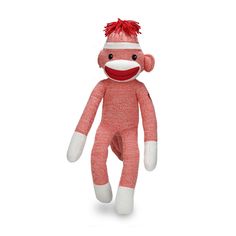 20" Standing Orange Sock Monkey in Multicolor Handmade Sock Monkey, Boy Baby Doll, Traditional Socks, Goofy Smile, Knitted Stuffed Animals, Sock Monkeys, Monkey Stuffed Animal, Handmade Socks, Monkey Design