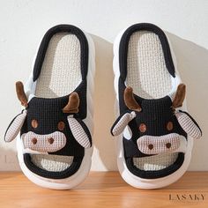 Lasaky - Cute Cartoon Cow Slippers with Thick Soles for Home, Anti-slip for Couples - Unisex Slippers Cow Crocs, Cute Cartoon Cow, Cow Slippers, Slippers Fluffy, Linen Slippers, Indoor Slides, Cozy Shoes, Indoor Outdoor Slippers, Cartoon Cow