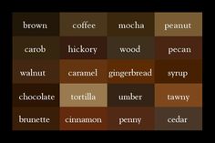 some type of words that are in different colors and font styles, including coffee, cocoa,