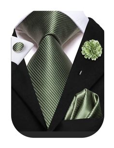 PRICES MAY VARY. 【Great Value】You Will Get: 1 Necktie+ 1 Matching Pocket Square +1 Lapel Flower Pin+1 Pair of Cuff links+ Gift Box 【Classic Size】Length: 59 Inches(150cm),Classic Tie Width:3.35 Inches(8.5cm), Handkerchief Size: 9.5 Inches*9.5 Inches(24cm*24cm). It's Not Only Suitable for Big and Tall Men, But Also Long Enough to Get a Full Windsor Knot. 【A Must Buy Mens Tie】We Use 1200 Stitches High Quality Woven Fabric, Which is Smooth, Not Too Thick But Durable. Unique Paisley Striped Floral Pattern and Current Style Add a Sharp Look and High-grade Feeling . Vibrant Red Black Blue Gold Green Colors Vivid as in The Pic. More than 100 Styles Made It Easy to Match With Any Dresses& Suits. A Same Color Lapel Flower Pin Add the Unique and Outstanding Feeling. 【Occasion】Wearing Our Ties for Men Green Tie Black Suit, Wedding Ties For Men, Full Windsor Knot, Sage Green Tie, Lapel Pins Suit, Windsor Knot, Men's Wedding Outfit, Black Suit Men, Flower Lapel