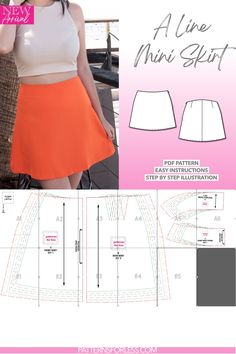 A Line Mini Skirt Sewing Pattern 1/2 Skirt Pattern, Trendy Sewing Patterns Skirt Free, Sewing Oatterns Skirts, Wool Mini Skirt Pattern, Pleaded Skirt Patterns Sewing, Sewing Patterns For Skirt, Sewing Pattern A Line Skirt, Mini Skirt Sewing Pattern Pdf, Free A Line Skirt Patterns For Women