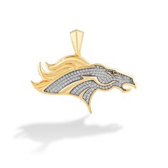 Score the ultimate style touchdown with this Denver Broncos diamond logo charm from the True Fans Fine Jewelry Collection. 10K Yellow Gold The Denver Broncos logo shines with 1/4 ct. t.w. of diamonds with a touch of black enamel and a white rhodium finish behind the diamonds. Add this charm to your favorite chain, sold separately. Officially licensed NFL jewelry All 32 Teams available Nfl Jewelry, 32 Nfl Teams, Broncos Logo, Denver Broncos Logo, Diamond Logo, Gold Book, Jewelry Charms Pendants, Denver Broncos, Fine Jewelry Collection