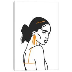 a drawing of a woman's face with an orange earring on her neck