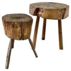 a wooden table and stool made out of logs