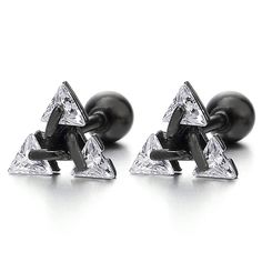 PRICES MAY VARY. Bold Design: Featuring a sleek black stainless steel triangle embedded with sparkling cubic zirconia, exuding a modern and bold vibe. Secure & Comfortable: Enhanced with a screw back post mechanism ensuring a secure fit, perfect for daily wear without worries. Versatile Appeal: Suitable for both men and women, these earrings are a versatile addition to any jewelry collection. Hypoallergenic Material: Made from high-quality stainless steel, these earrings are skin-friendly, resis Triangle Stud Earrings, Stud Earrings For Men, Triangle Earrings Stud, Earrings For Men, Triangle Studs, Black Plates, Triangle Earrings, Zirconia Earrings, Stylish Jewelry