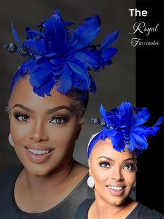 Experience royal elegance with the SPM-50 fascinator. Featuring exquisite feathers and a hat pin, this fascinator will add a touch of sophistication to any outfit. The royal blue head band ensures a comfortable and secure fit. Elevate your style and make a statement with the SPM-50. Blue Feathered Headpiece For Party, Adjustable Blue Fascinator With Feather Trim, Elegant Blue Feathered Costume Hats And Headpieces, Elegant Blue Headpiece With Feather Trim, Elegant Blue Feathered Costume Hat, Elegant Ostrich Feather Fascinator For Parties, Blue Feather Trim Headpiece For Kentucky Derby, Blue Feathered Headband Fascinator, Elegant Blue Costume Hats And Headpieces With Feather Trim