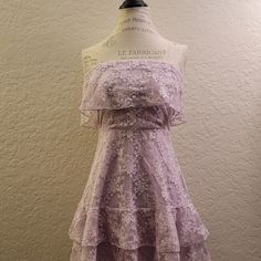 Lavendar Floral Lace Strapless Dress With Double Lining, A Hidden Zipper And No Slip Grip Lining (3rd Picture). Lace Strapless Dress, Prom Inspo, Strapless Lace Dress, Purple Floral Dress, Lace Strapless, Dresses Strapless, Purple Floral, Hidden Zipper, Floral Lace