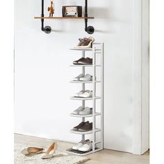 there is a shoe rack with shoes on it