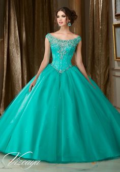 Morilee Vizcaya Quinceanera Dress 89108 JEWELED BEADED SATIN BODICE ON A TULLE BALL GOWN Matching Stole. Available in Mint Leaf, Coral, Champagne, White (Color of this dress): Mint Leaf Green Ball Gown, Dress Quinceanera, Pageant Gowns, فستان سهرة