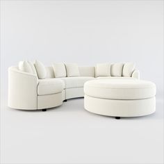 Hello, instant curve appeal. Our Allegra Collection revisits modern lines with its on-trend rounded silhouette, generous bench seating and sink-in comfort. A sophisticated, graceful shape that makes. a. statement. | Allegra Foam Comfort 3-Piece Sectional and Ottoman in Anders Ivory | by Value City Furniture Sectional And Ottoman, White Sectional, American Signature Furniture, Bench Seating, Value City Furniture, 3 Piece Sectional, Custom Cushions, City Furniture, Living Room Sectional