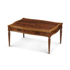 an antique coffee table with two drawers and one drawer on the top, inlaid with wood