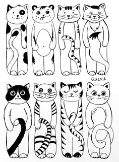 an image of cats that are drawn in black and white