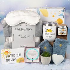 a gift hamper filled with items for someone to have in their home or office