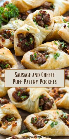 sausage and cheese puff pastry pockets with parsley on top