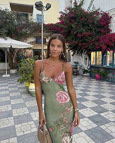 Premium Quality Green Roccoco Floral Printed Maxi Slip Sexy Womens Dress, Women's Dresses Tropical Birthday Dinner Dress, Wineries Outfit, Holiday Outfits Summer, Summer Holiday Outfits, Spring Outfits Dresses, Italy Outfits, Stylish Party Dresses, Tiger Mist, Dinner Outfits