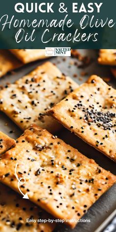 quick and easy homemade olive crackers recipe on a baking sheet with text overlay