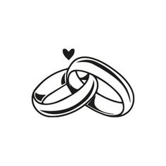 two wedding rings with hearts in the middle on a white background, black and white illustration