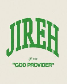 a green and white logo with the word jireh written in cursive font