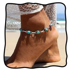 PRICES MAY VARY. Beach anklet made by alloy and turquoise, the workmanship is exquisite and have good color retention, not easy to fade. Please avoid long-term water immersion and wind blowing in the sun. Summer anklet pack of 1 piece. Foot chain have extender chain, free size. It can match with suitable apparel for different occasion. Fashion anklet it is so pretty and comfortable. It's also durable.It's lightweight and won't weigh you down. You can wear it anytime. Ankle bracelet fit for women Turquoise Ankle Bracelet, Turquoise Anklet, Womens Ankle Bracelets, Silver Ankle Bracelet, Beaded Ankle Bracelets, Boho Turquoise, Beaded Ankle, Beach Anklets, Women Anklets