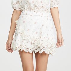 Color: French Cream Perfect Condition Fabric: Lightweight Weave Embroidered Detail Scalloped Ruffle Trim Cropped Profile Covered Elastic At Waist Shell: 100% Cotton Lined Hand Wash French Cream, Ruffle Trim, Floral Skirt, Womens Skirt, Mini Skirts, Hand Wash, Trim, Elastic, Brand New